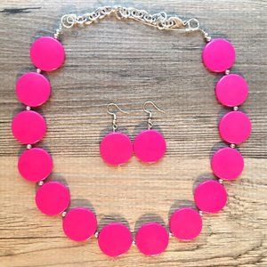 Pink and silver bead Statement Necklace & Earring set